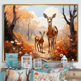 Wild Deer Golden Flower Kingdom - Deer Living Room Wall Art