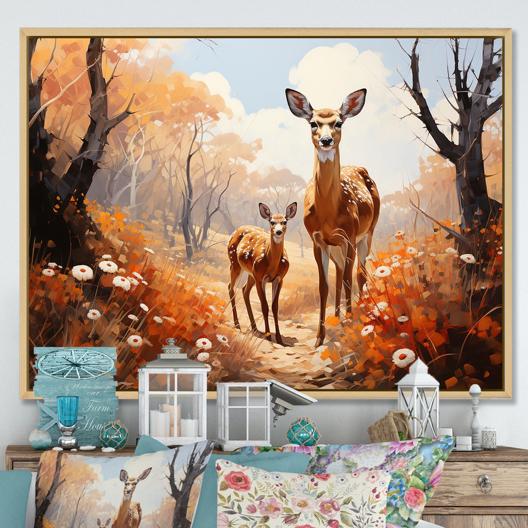 Wild Deer Golden Flower Kingdom - Deer Living Room Wall Art