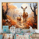 Wild Deer Golden Flower Kingdom - Deer Living Room Wall Art