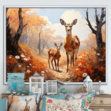 Wild Deer Golden Flower Kingdom - Deer Living Room Wall Art