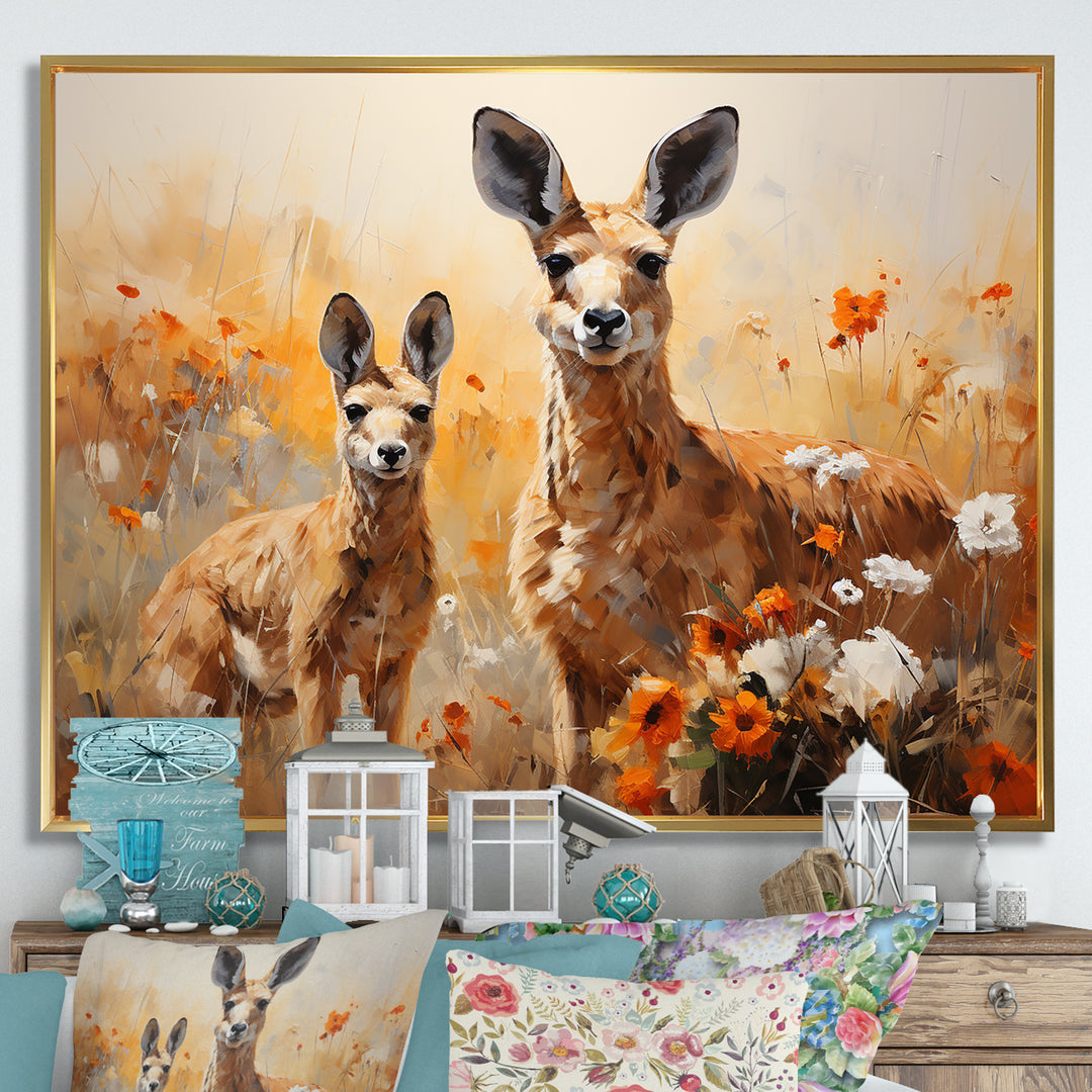 Kangaroo Golden Blooms Outback - Kangaroo Bedroom Wall Art