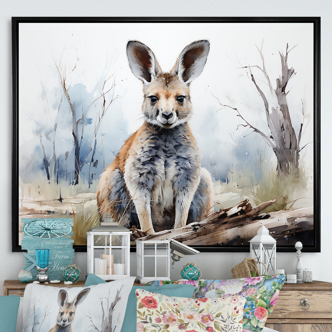 Minimalism Kangaroo Portrait - Kangaroo Canvas Wall Art