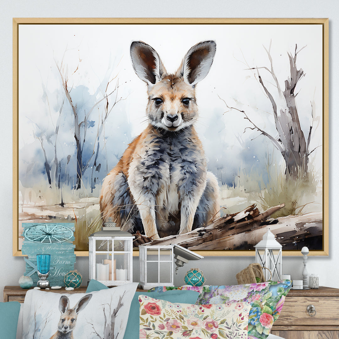 Minimalism Kangaroo Portrait - Kangaroo Canvas Wall Art