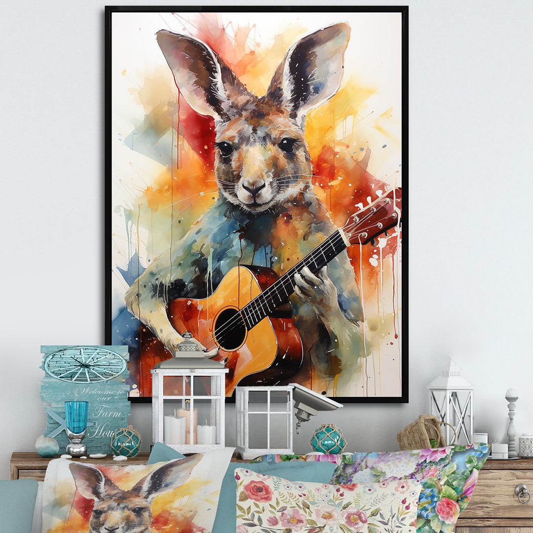 Colorful Kangaroo Playing Guitar - Kangaroo Wall Art Prints