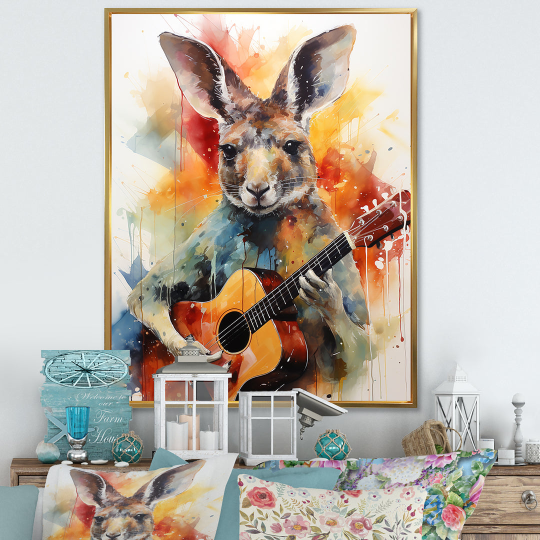 Colorful Kangaroo Playing Guitar - Kangaroo Wall Art Prints