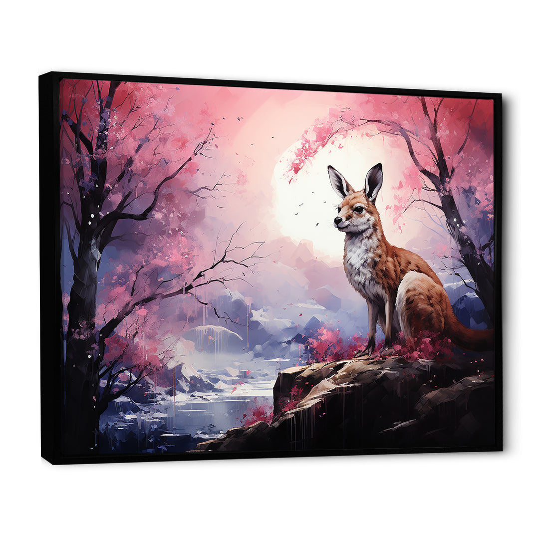 Moonlight Kangaroo Landscape - Pink Kangaroo Wall Art