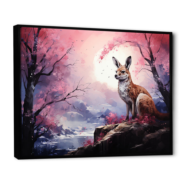 Moonlight Kangaroo Landscape - Pink Kangaroo Wall Art