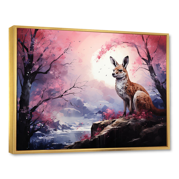Moonlight Kangaroo Landscape - Pink Kangaroo Wall Art