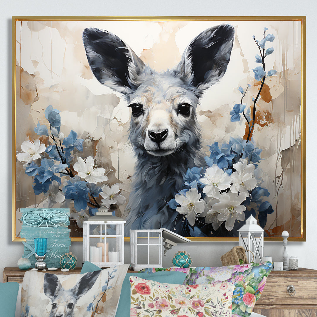 Graceful Floral Kangaroo - Kangaroo Living Room Wall Art