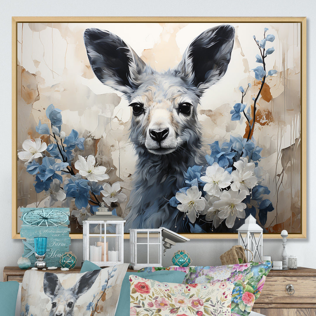 Graceful Floral Kangaroo - Kangaroo Living Room Wall Art