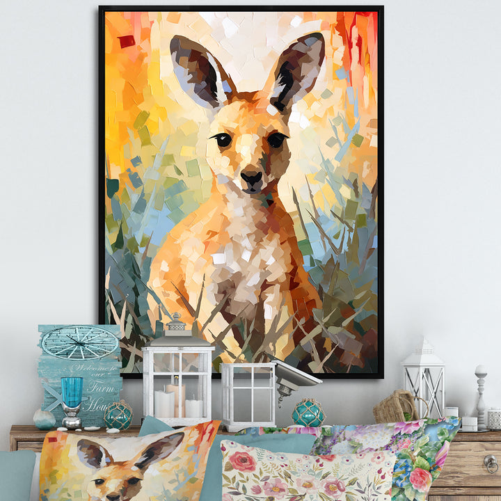 Colorful Kangaroo Mosaic Majesty - Kangaroo Canvas Wall Art