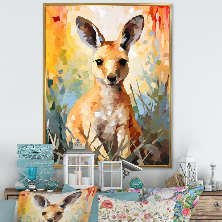 Colorful Kangaroo Mosaic Majesty - Kangaroo Canvas Wall Art