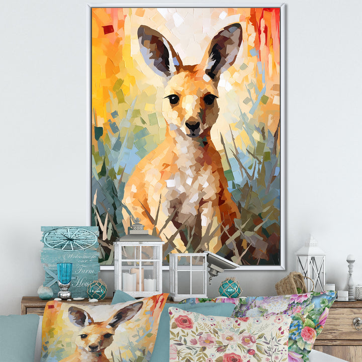 Colorful Kangaroo Mosaic Majesty - Kangaroo Canvas Wall Art