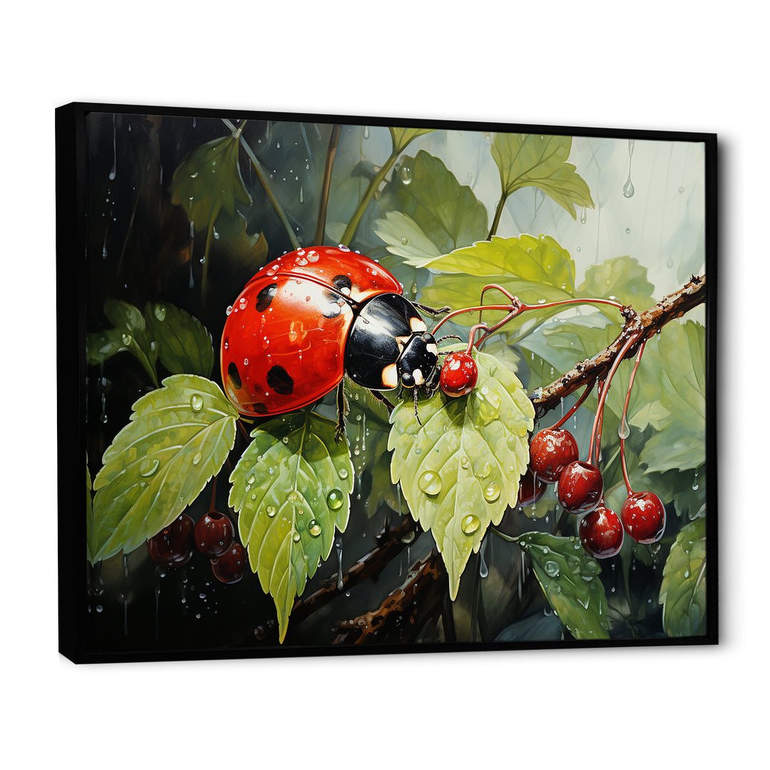 Botanical Ladybug Harmony - Ladybug Framed Canvas Art