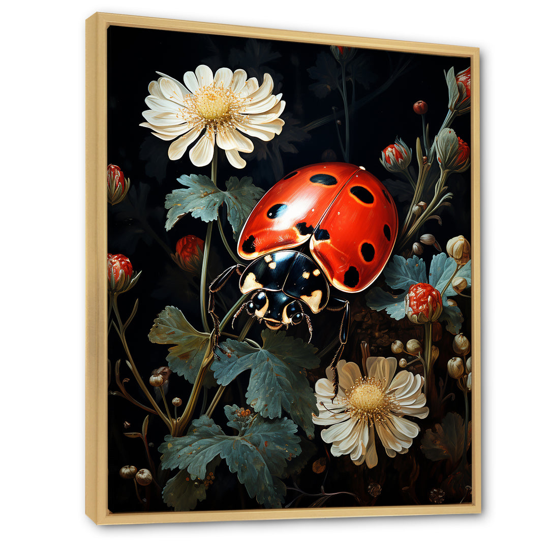 Ladybug Floral Nocturne - Ladybug Canvas Wall Art