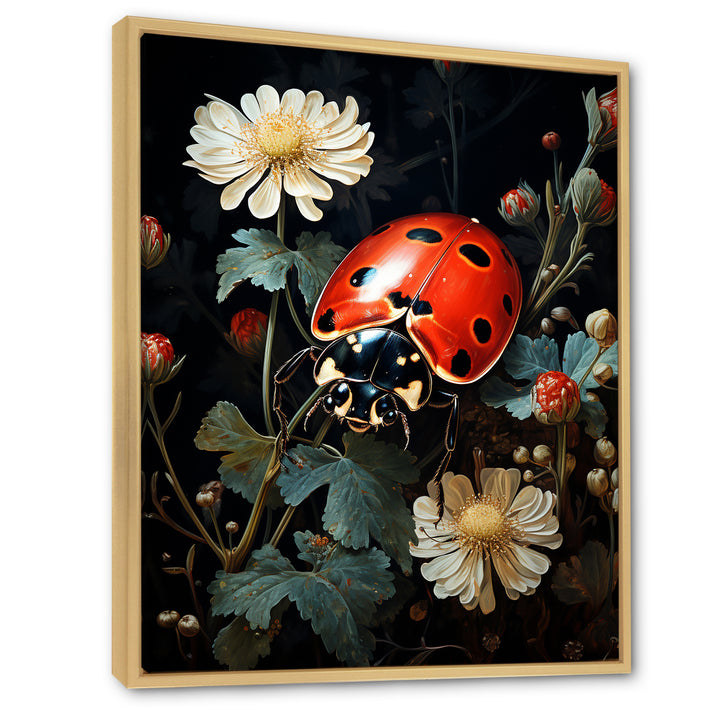 Ladybug Floral Nocturne - Ladybug Canvas Wall Art