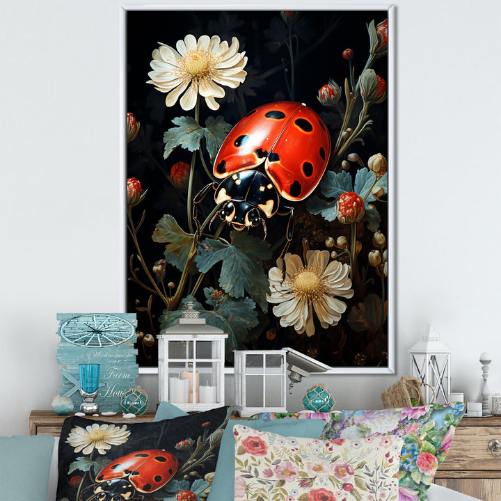 Ladybug Floral Nocturne - Ladybug Canvas Wall Art