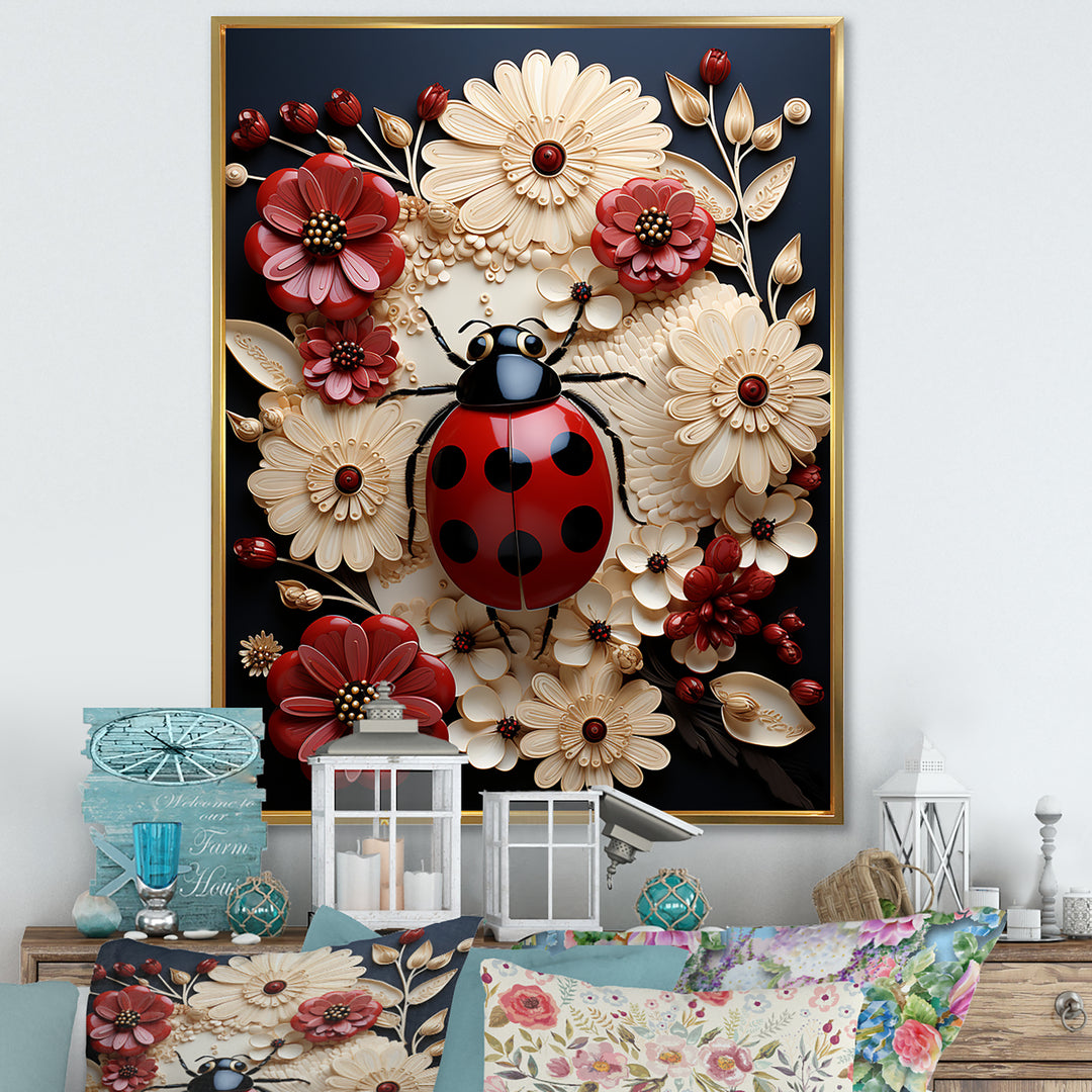 Curious Paper Mache Ladybug Garden - Ladybug Wall Decor