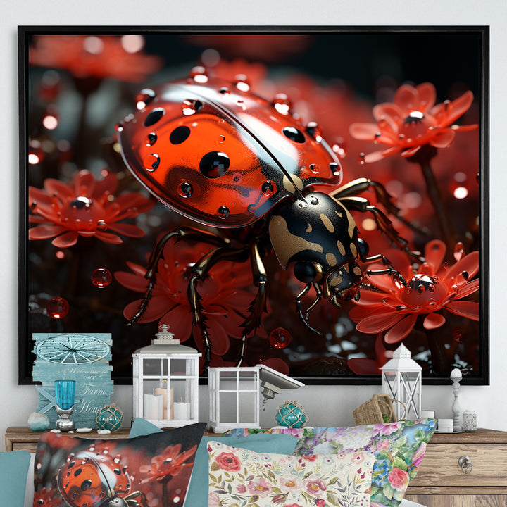 Red Floral Ladybug Metamorphosis - Ladybug Wall Art Prints