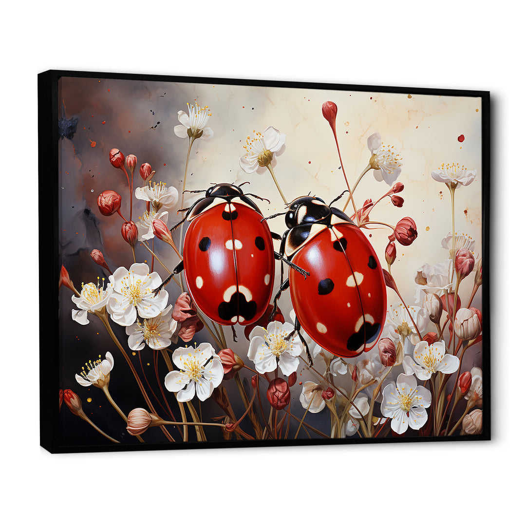 Polka Dot Lady Bug Floral Serenade - Red Ladybug Wall Art
