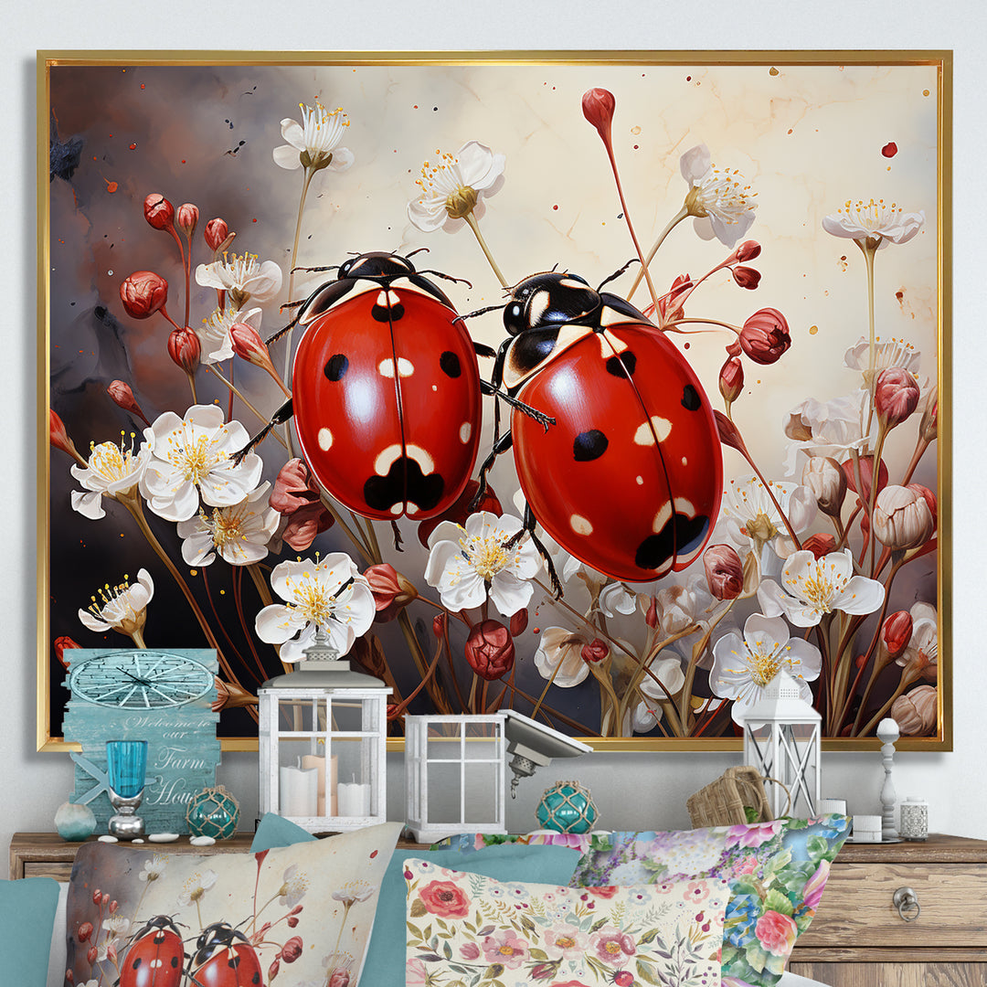 Polka Dot Lady Bug Floral Serenade - Red Ladybug Wall Art