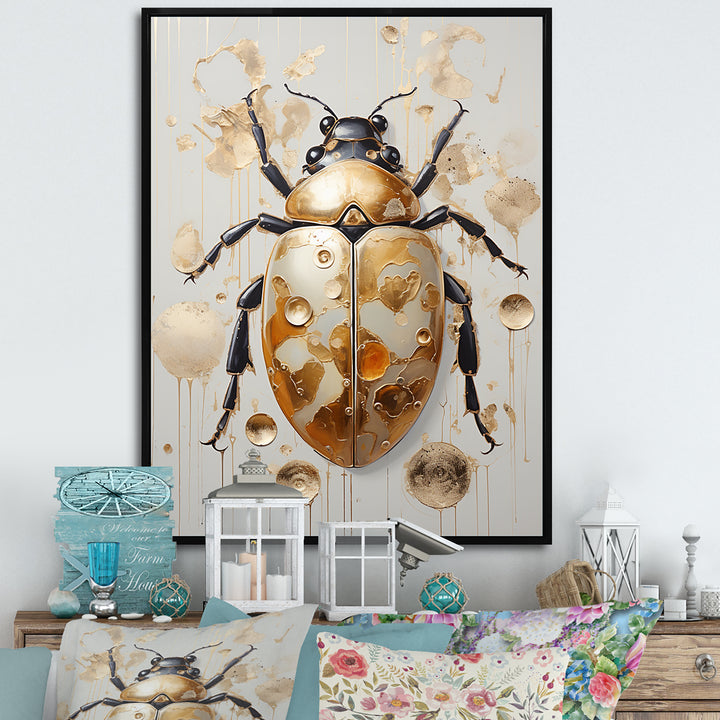 Gold Vintage Minimalism Beetle - Insects &amp; Bugs Bedroom Wall Art