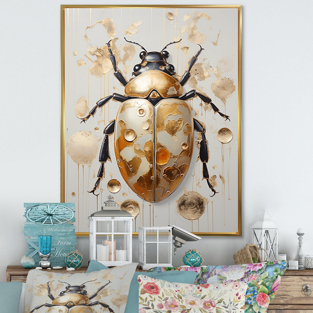 Gold Vintage Minimalism Beetle - Insects &amp; Bugs Bedroom Wall Art