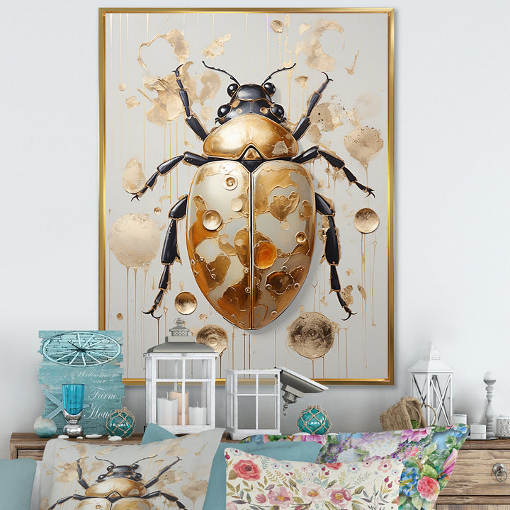 Gold Vintage Minimalism Beetle - Insects &amp; Bugs Bedroom Wall Art