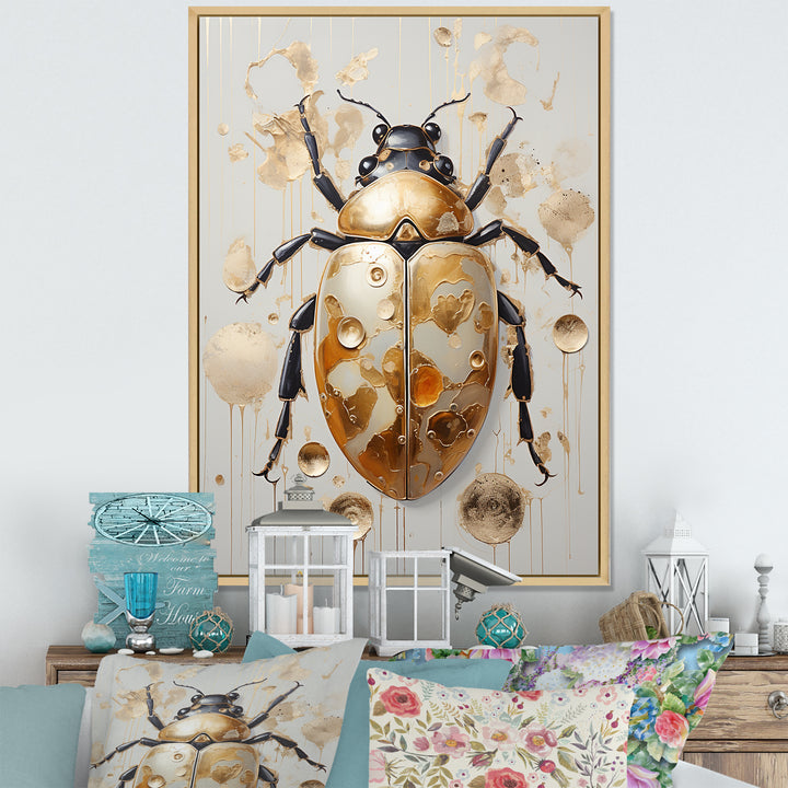 Gold Vintage Minimalism Beetle - Insects &amp; Bugs Bedroom Wall Art