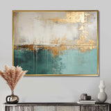 Minimalism Gold And Teal Horizon - Abstract Canvas Wall Art