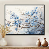 Blue And Grey Leave On Branch - Floral Canvas Wall Art