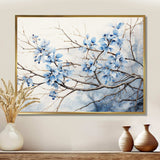 Blue And Grey Leave On Branch - Floral Canvas Wall Art