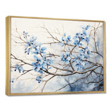 Blue And Grey Leave On Branch - Floral Canvas Wall Art