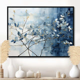 Blue And Grey Leave On Branch I - Floral Canvas Wall Art