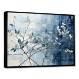 Blue And Grey Leave On Branch I - Floral Canvas Wall Art