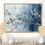 Blue And Grey Leave On Branch I - Floral Canvas Wall Art