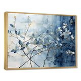 Blue And Grey Leave On Branch I - Floral Canvas Wall Art