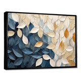 Beige And Blue Minimalism Leaves Collage - Floral Canvas Wall Art