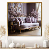 Lilac Couch Adorned With Gilded Accents I - Floral Canvas Wall Art