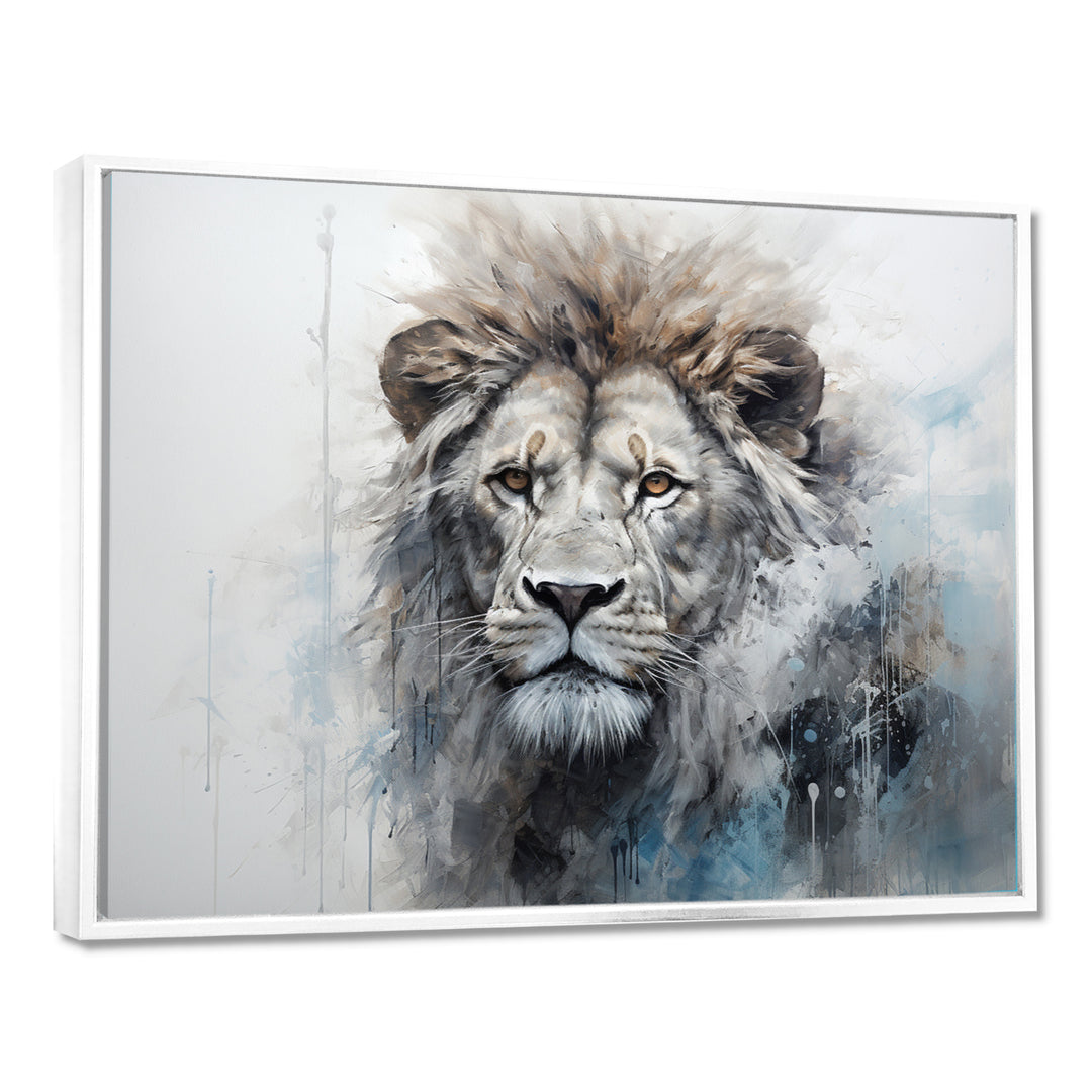 Grey And Blue Savannah Royalty Lion - Lion Large Canvas Wall Art