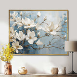 Blue And Gold Painted Magnolias VI - Floral Canvas Wall Art