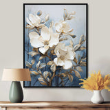 Blue And White Painted Magnolias - Floral Canvas Wall Art