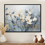 Elegant White And Blue Magnolias Tranquility - Floral Canvas Wall Art