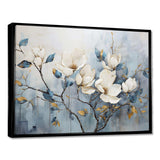 Elegant White And Blue Magnolias Tranquility - Floral Canvas Wall Art