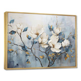 Elegant White And Blue Magnolias Tranquility - Floral Canvas Wall Art