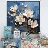 Blue And White Magnolia Blooming - Floral Canvas Wall Art