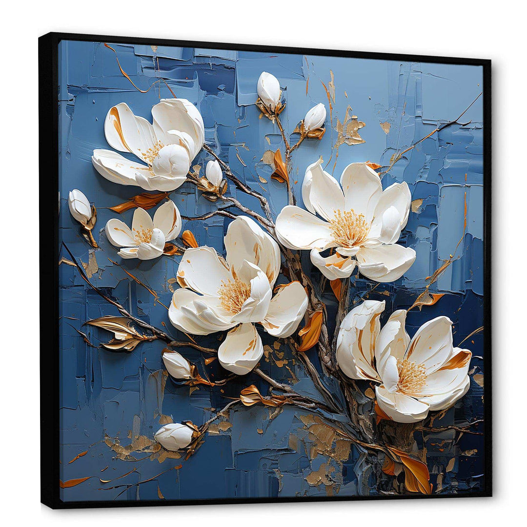 Blue And White Magnolia Blooming - Floral Canvas Wall Art