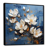 Blue And White Magnolia Blooming - Floral Canvas Wall Art