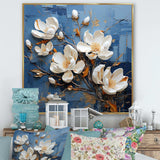 Blue And White Magnolia Blooming - Floral Canvas Wall Art