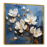 Blue And White Magnolia Blooming - Floral Canvas Wall Art